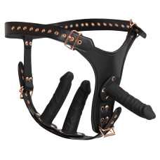 Страпон із трьома реалістичними фалоімітаторами Bad Kitty StrapOn, чорний, L/XL