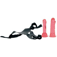 Страпон Seven Creations Crotchless Strap-on 2 Dongs Hot Розовый