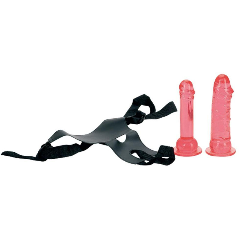 Страпон Seven Creations Crotchless Strap-on 2 Dongs Hot Рожевий Страпон Seven Creations Crotchless Strap-on 2 Dongs Hot Рожевий