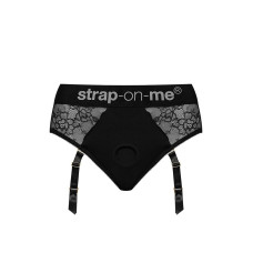 Кружевные трусы для страпона с подвязками для чулок Strap-On-Me DIVA HARNESS L