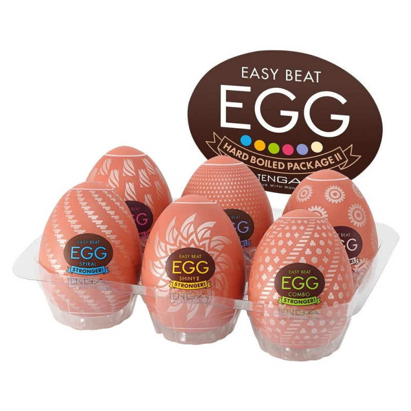 Набір мастурбаторів-яєць Tenga Egg Hard Boilded II Pack (6 яєць), щільний TPE, опукла текстура Набір мастурбаторів-яєць Tenga Egg Hard Boilded II Pack (6 яєць), щільний TPE, опукла текстура