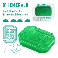 Унисекс-стимулятор Tenga UNI Emerald, зеленый, с геометрическим рельефом, лубрикант в комплекте