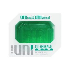 Унисекс-стимулятор Tenga UNI Emerald, зеленый, с геометрическим рельефом, лубрикант в комплекте