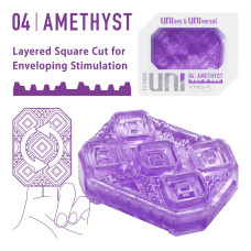 Унисекс-стимулятор Tenga UNI Amethyst, фиолетовый, узор в виде рельефных квадратов, лубрикант в комплекте