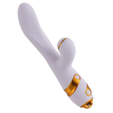 Вібратор-кролик з пульсацією та флогером LOCKINK SEVANDA Whip Vibrating Massage Wand, біло-золотий