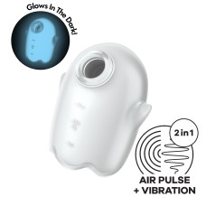 Вакуумный клиторальный стимулятор с вибрацией Satisfyer Glowing Ghost White, светящийся в темноте
