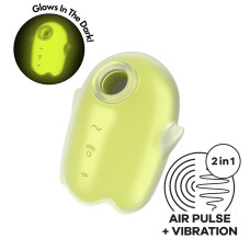 Вакуумный клиторальный стимулятор с вибрацией Satisfyer Glowing Ghost Yellow, светящийся в темноте