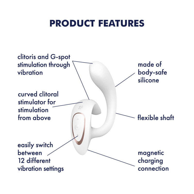 Вагинально-клиторальный вибратор Satisfyer G for Goddess 1 White, 2 мотора Вагинально-клиторальный вибратор Satisfyer G for Goddess 1 White, 2 мотора