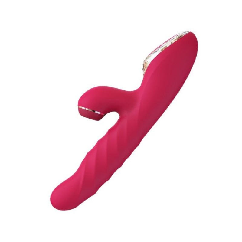 Вібратор-кролик з вакуумною стимуляцією і стволом, що обертається Kistoy A-King Max Червоний Вібратор-кролик з вакуумною стимуляцією і стволом, що обертається Kistoy A-King Max Червоний