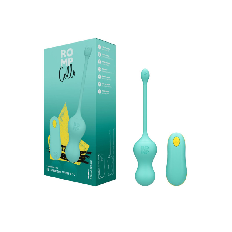 Виброейте для точки G с пультом управления Romp Cello Light Teal, водонепроницаемое