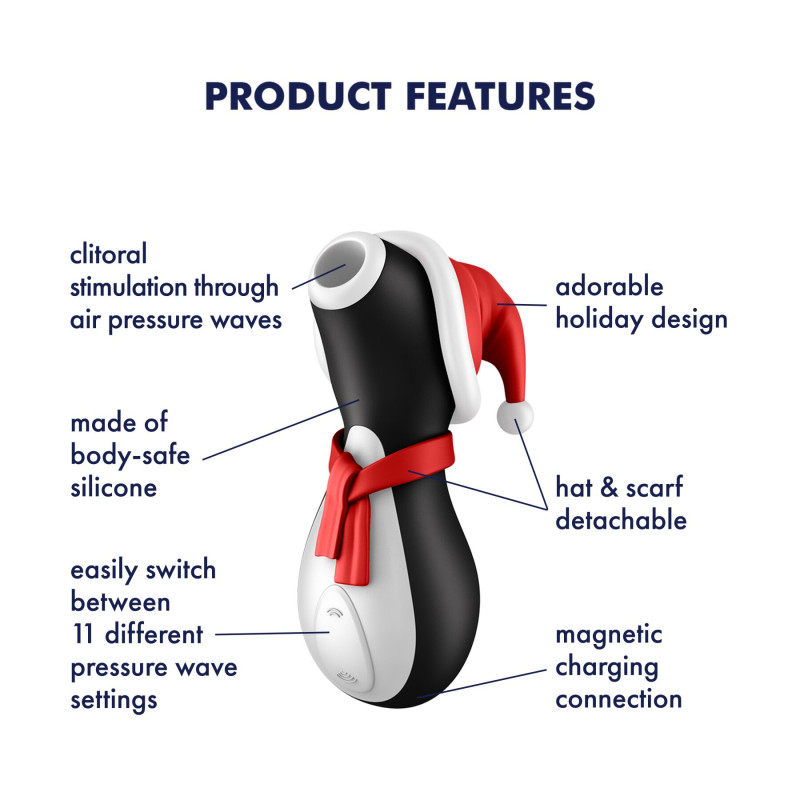Вакуумный клиторальный стимулятор Satisfyer Penguin Holiday Edition в шапочке и шарфе Вакуумный клиторальный стимулятор Satisfyer Penguin Holiday Edition в шапочке и шарфе