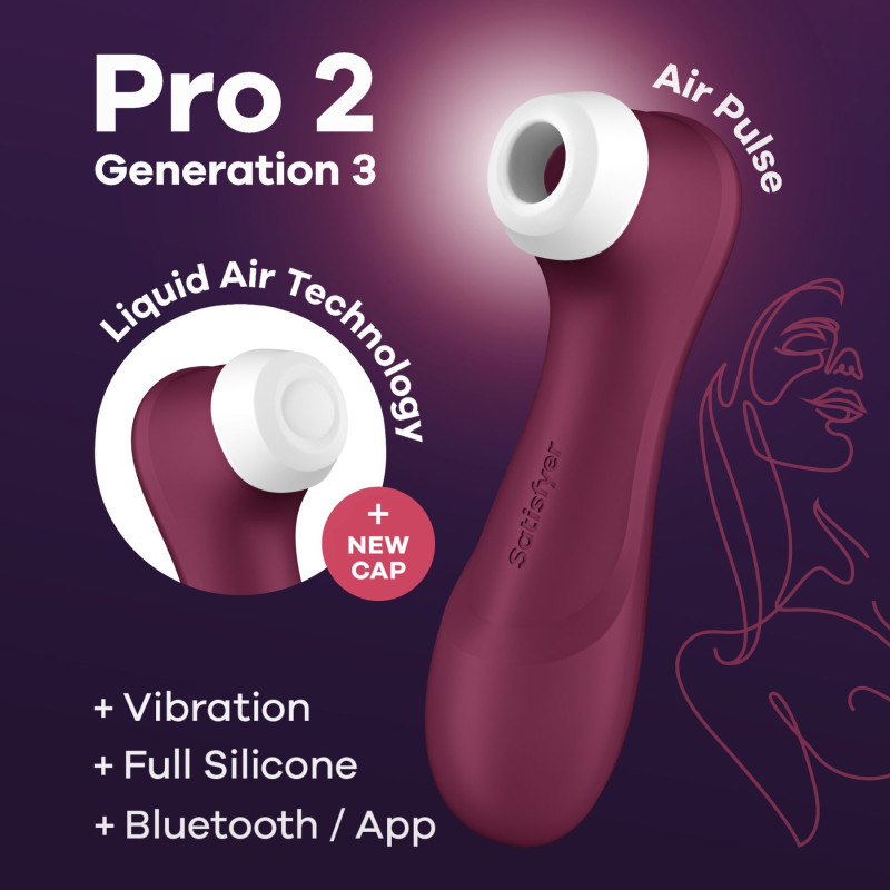 Вакуумний кліторальний стимулятор Satisfyer Pro 2 Generation 3 with Liquid Air Connect App Wіnе Red Вакуумний кліторальний стимулятор Satisfyer Pro 2 Generation 3 with Liquid Air Connect App Wіnе Red