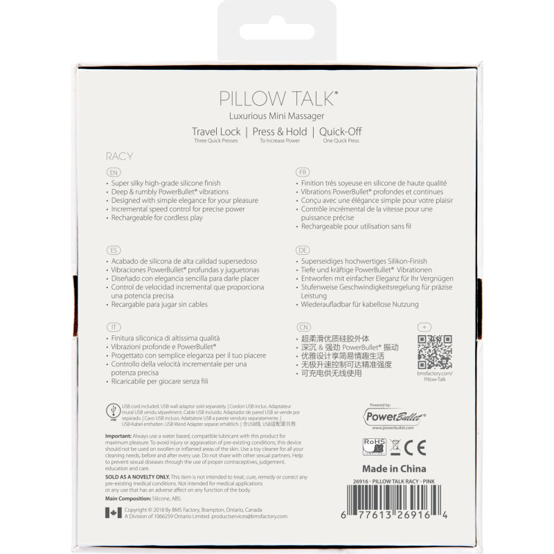 Роскошный вибратор PILLOW TALK Racy с кристаллом Сваровски Розовый