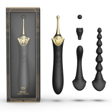 Мультифункциональный вибратор Zalo — Bess 2 Obsidian Black, 4 насадки, подогрев.