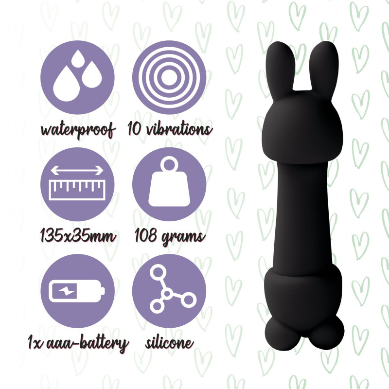 Мини-вибратор FeelzToys Mister Bunny с двумя насадками Черный Мини-вибратор FeelzToys Mister Bunny с двумя насадками Черный