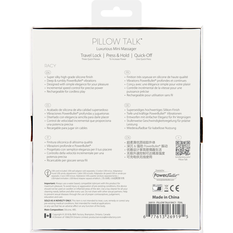 Роскошный вибратор PILLOW TALK Racy с кристаллом Сваровски Бирюзовый Роскошный вибратор PILLOW TALK Racy с кристаллом Сваровски Бирюзовый