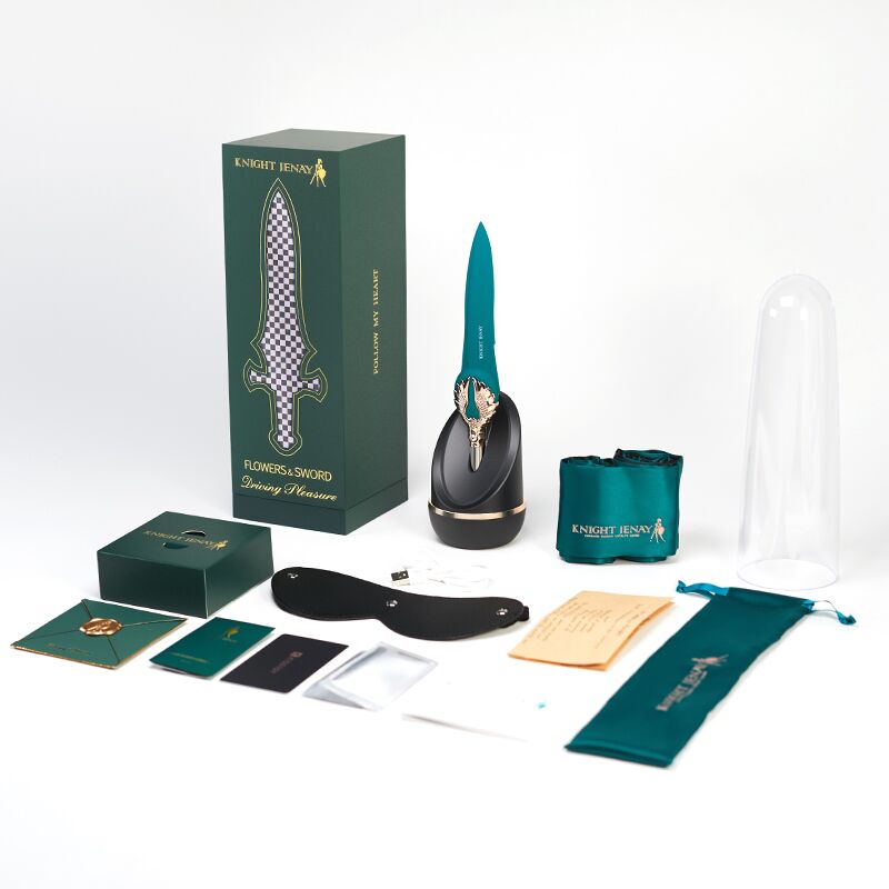 Изысканный вибратор Knight Jenay FLOWERS & SWORD, маска, лента и лубрикант в комплекте Изысканный вибратор Knight Jenay FLOWERS & SWORD, маска, лента и лубрикант в комплекте