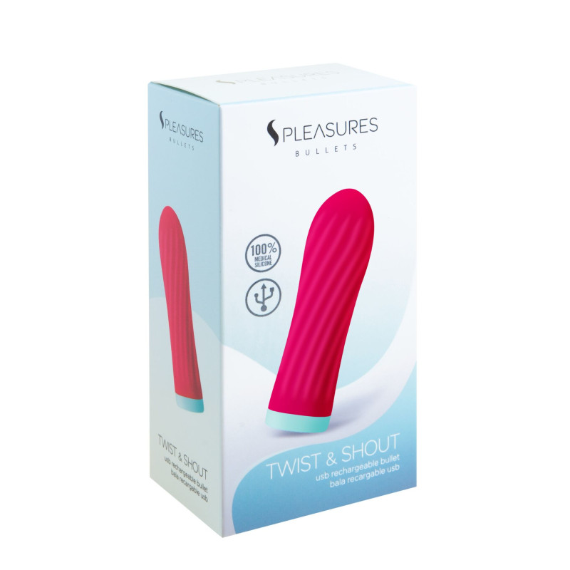 Віброкуля S Pleasures Bullets Twist & Shout Cerise, яскраво-рожева, ребриста поверхня, 10 режимів Віброкуля S Pleasures Bullets Twist & Shout Cerise, яскраво-рожева, ребриста поверхня, 10 режимів