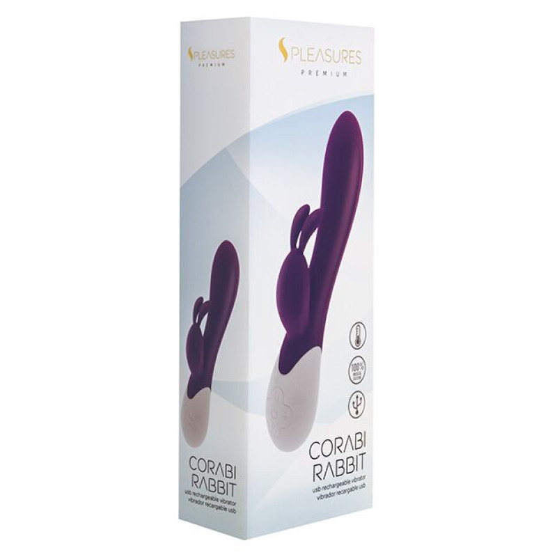 Вибратор-кролик S Pleasures Premium Corabi Rabbit, фиолетовый, ушки для клитора, 16 режимов, нагрев Вибратор-кролик S Pleasures Premium Corabi Rabbit, фиолетовый, ушки для клитора, 16 режимов, нагрев