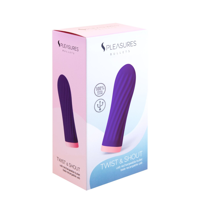 Віброкуля S Pleasures Bullets Twist & Shout Purple, фіолетова, ребриста поверхня, 10 режимів Віброкуля S Pleasures Bullets Twist & Shout Purple, фіолетова, ребриста поверхня, 10 режимів