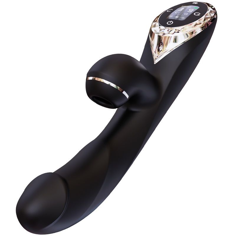 Вакуумный вибратор-кролик с подогревом KISTOY A-King Pro Black с LED-экраном.