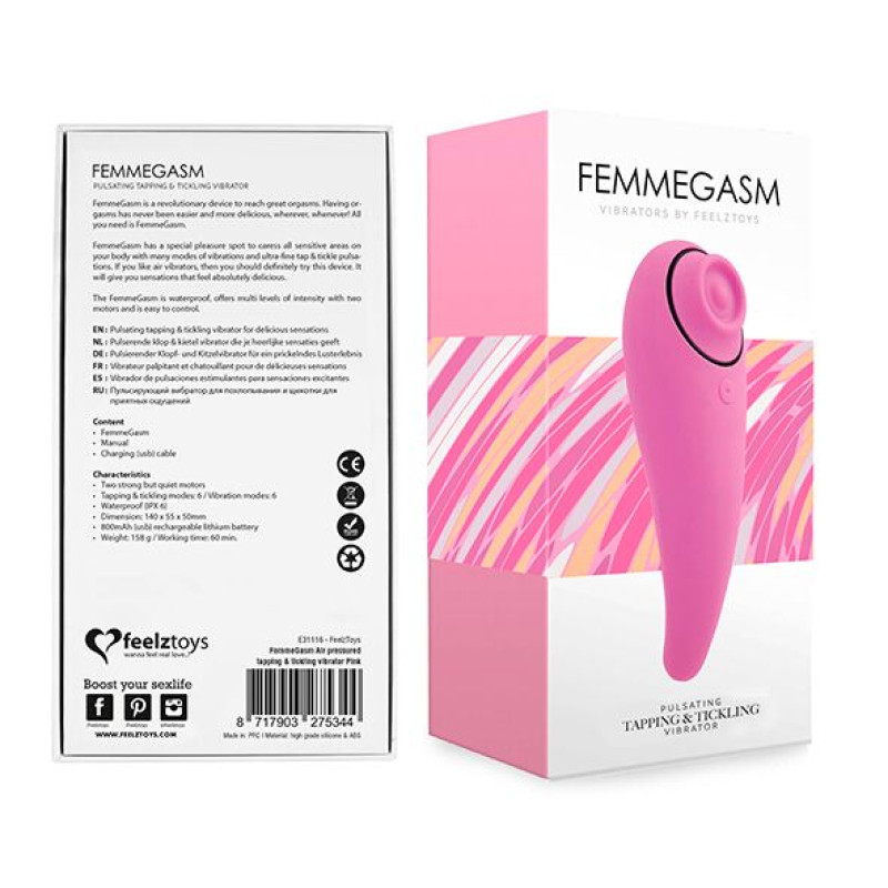 Пульсатор для клитора плюс вибратор FeelzToys FemmeGasm Tapping & Tickling Vibrator Розовый