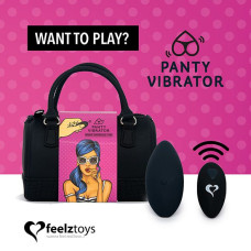 Вибратор в трусики FeelzToys Panty Vibrator Черный с пультом ДУ, 6 режимов работы, сумочка-чехол