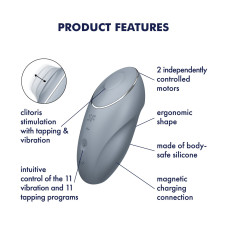 Вибростимулятор-пульсатор Satisfyer Tap & Climax 1 Bluegrey, эффект постукивания пальцем, 2 мотора