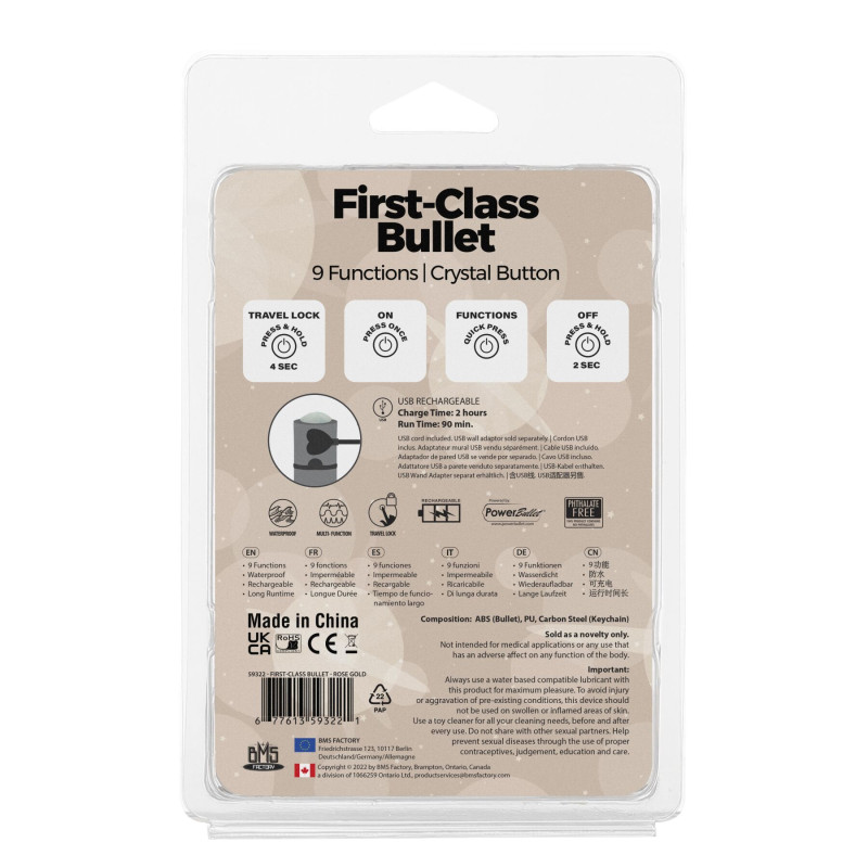 Віброкуля PowerBullet First-Class Bullet 2.5″ з Key Chain Pouch, Rose Gold, 9 режимів вібрації Віброкуля PowerBullet First-Class Bullet 2.5″ з Key Chain Pouch, Rose Gold, 9 режимів вібрації
