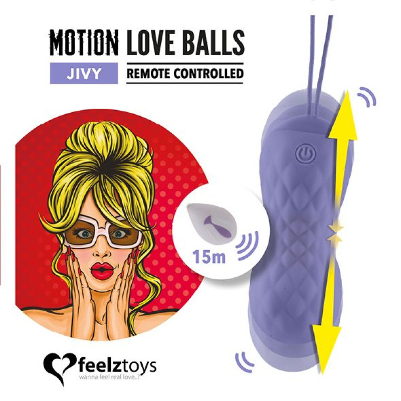 Вагинальные шарики с массажем и вибрацией FeelzToys Motion Love Balls Jivy с пультом ДУ, 7 режимов Вагинальные шарики с массажем и вибрацией FeelzToys Motion Love Balls Jivy с пультом ДУ, 7 режимов