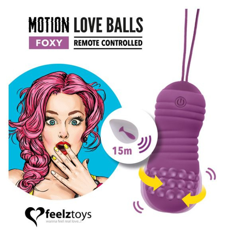 Вагинальные шарики с жемчужным массажем FeelzToys Motion Love Balls Foxy с пультом ДУ, 7 режимов Вагинальные шарики с жемчужным массажем FeelzToys Motion Love Balls Foxy с пультом ДУ, 7 режимов