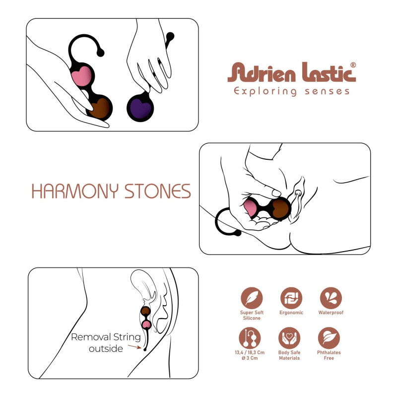Вагинальные шарики Adrien Lastic Harmony Stones, полудрагоценные камни, диаметр 3 см, 2 держателя Вагинальные шарики Adrien Lastic Harmony Stones, полудрагоценные камни, диаметр 3 см, 2 держателя