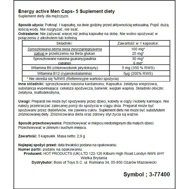 Збудливі капсули для чоловіків Hot Ero Energy Caps 5 шт.