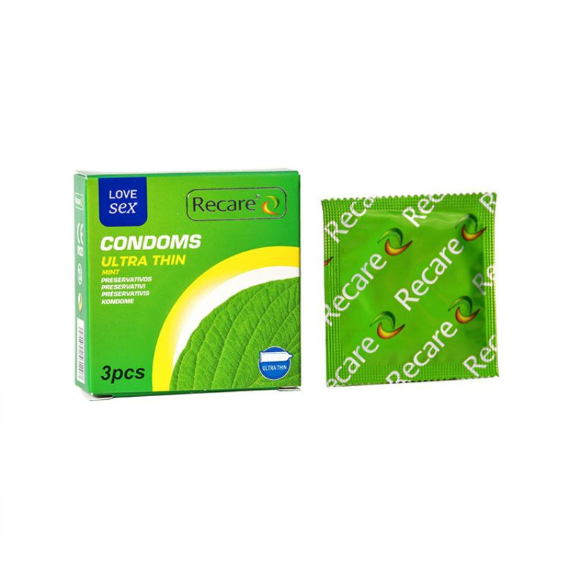 Recare Ultra Thin Mint Condoms 3 шт, ультратонкі, аромат: м'ята