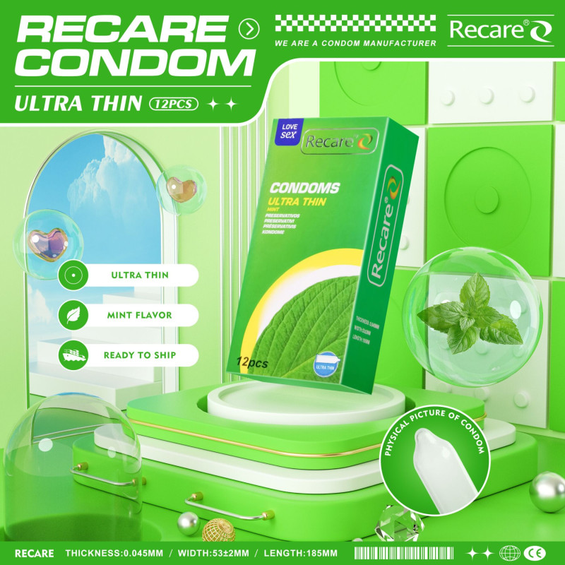 Recare Ultra Thin Mint Condoms 12 шт, ультратонкі, аромат: м'ята