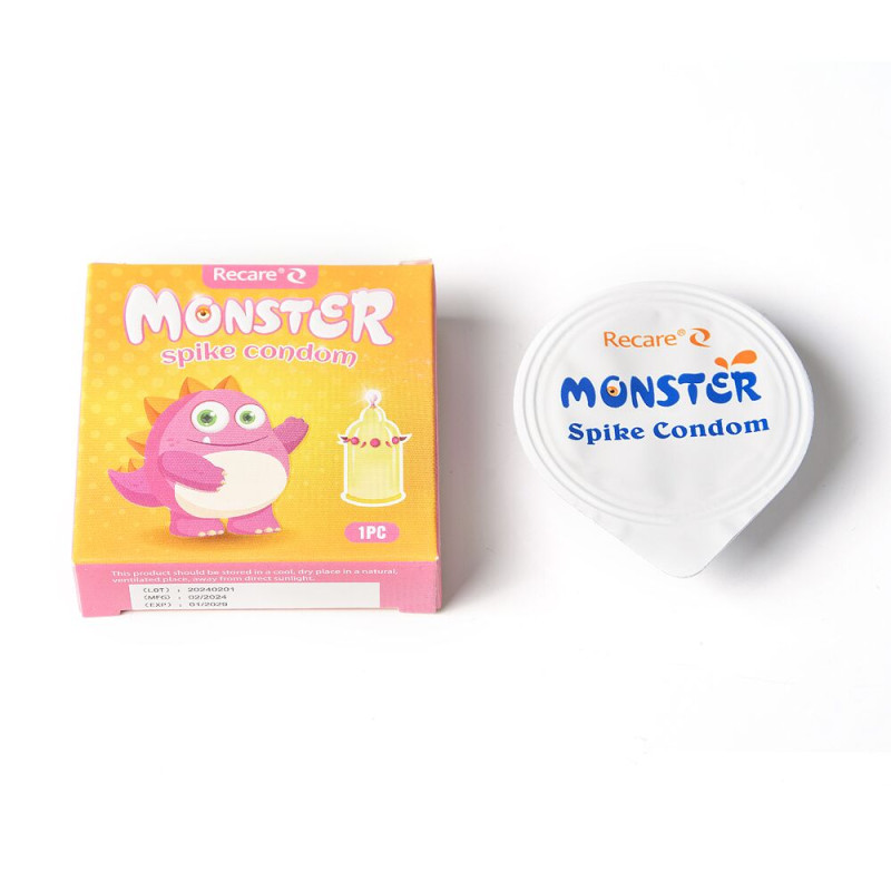 Recare Pink Monster Spike Condom (з кульками та вусиками)