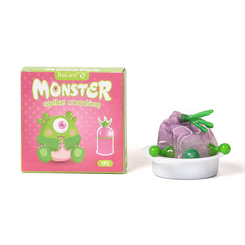 Recare Green Monster Spike Condom (з рядом кульок і вусиками на кінчику)