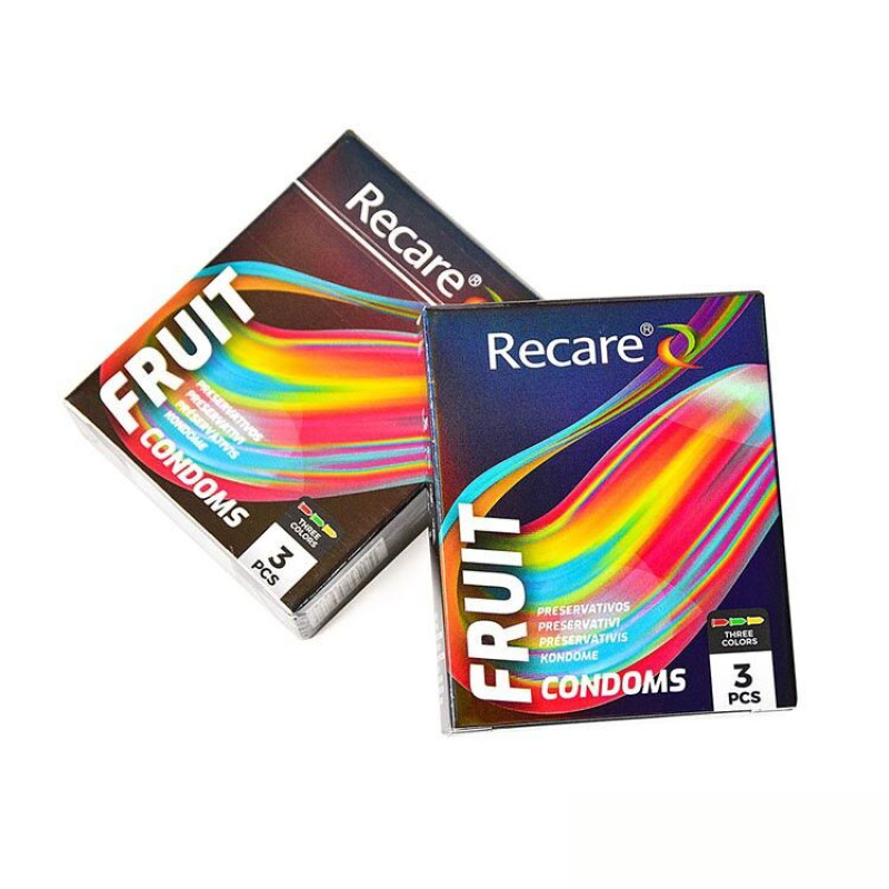Holographic Recare Fruit Flavour Condoms 3 шт, аромати: м'ята, банан, полуниця
