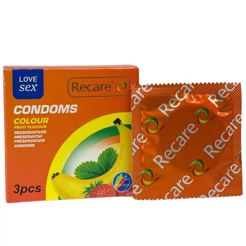 Recare Color Fruit Flavour Condoms 3 шт, аромати: м'ята, банан, полуниця
