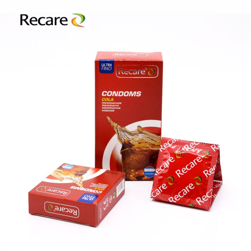 Recare Cola Dotted&Ribbed Condoms 3 шт, з пухирцями та ребрами, аромат: Кола