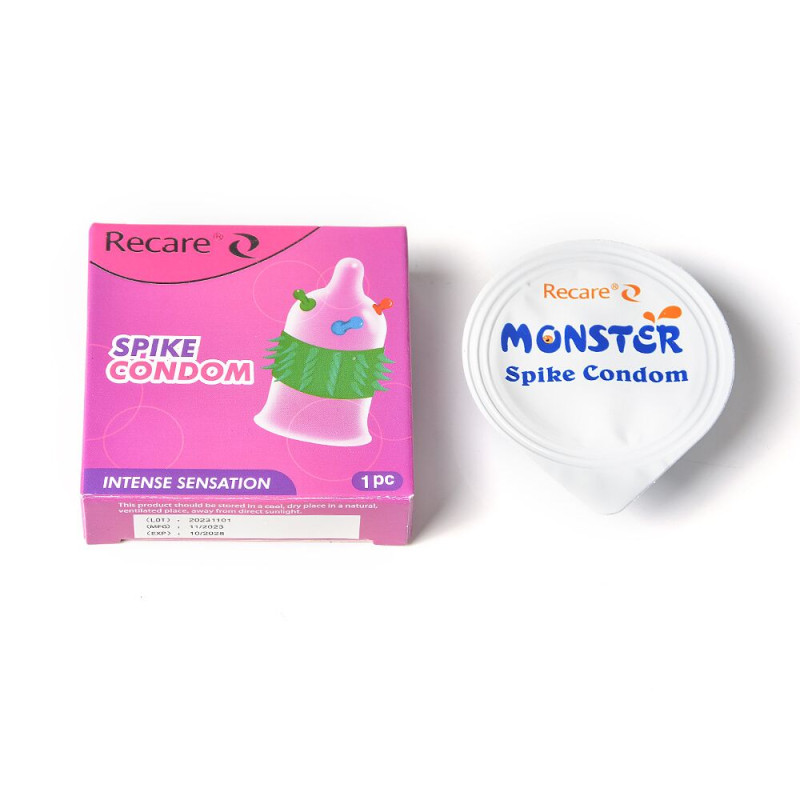 Recare Spike Condom Pink (з кульками та рядами шипів)