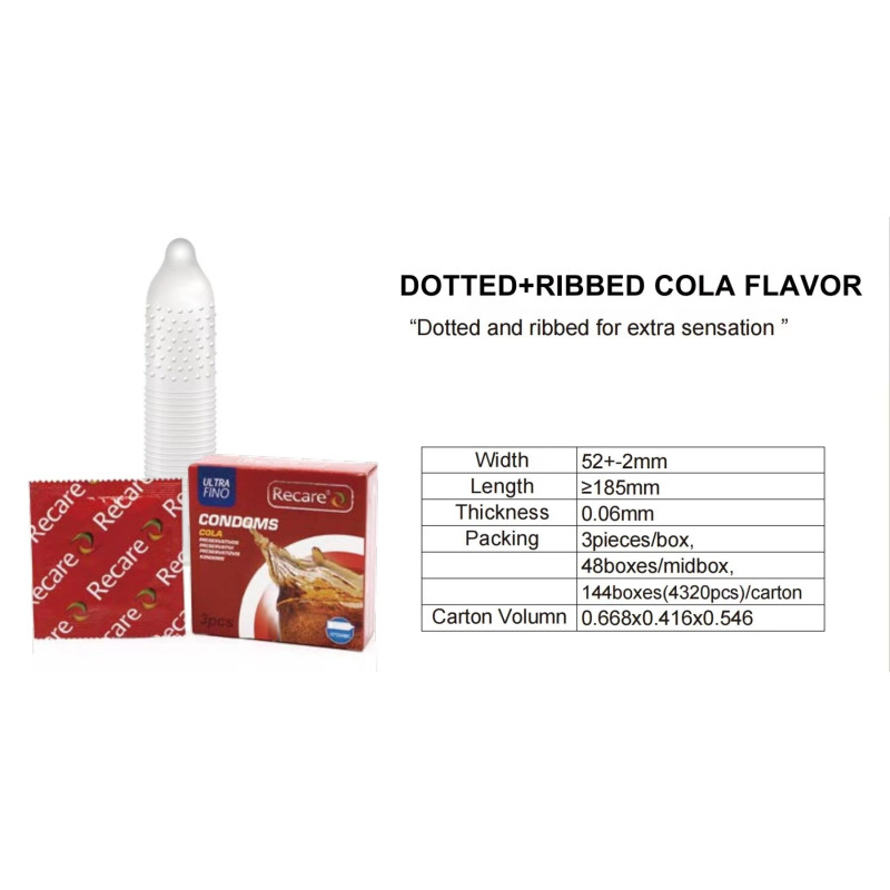 Recare Cola Dotted&Ribbed Condoms 3 шт, з пухирцями та ребрами, аромат: Кола