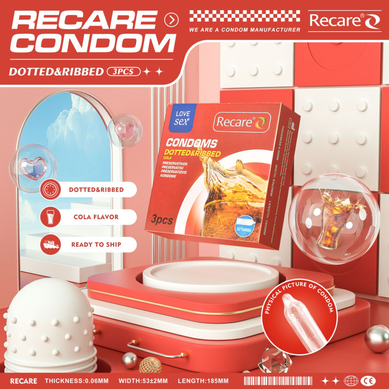 Recare Cola Dotted&Ribbed Condoms 3 шт, з пухирцями та ребрами, аромат: Кола