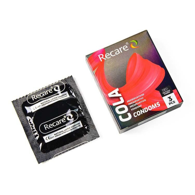 Holographic Recare Cola Dotted&Ribbed Condoms 3 шт, з пухирцями і ребрами, аромат: Кола