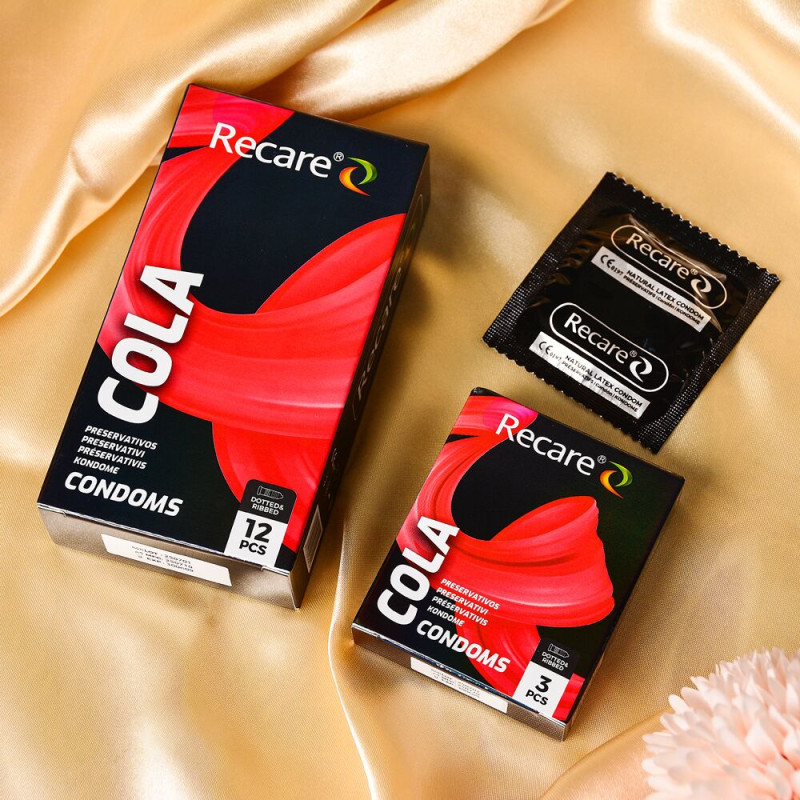 Holographic Recare Cola Dotted&Ribbed Condoms 3 шт, з пухирцями і ребрами, аромат: Кола