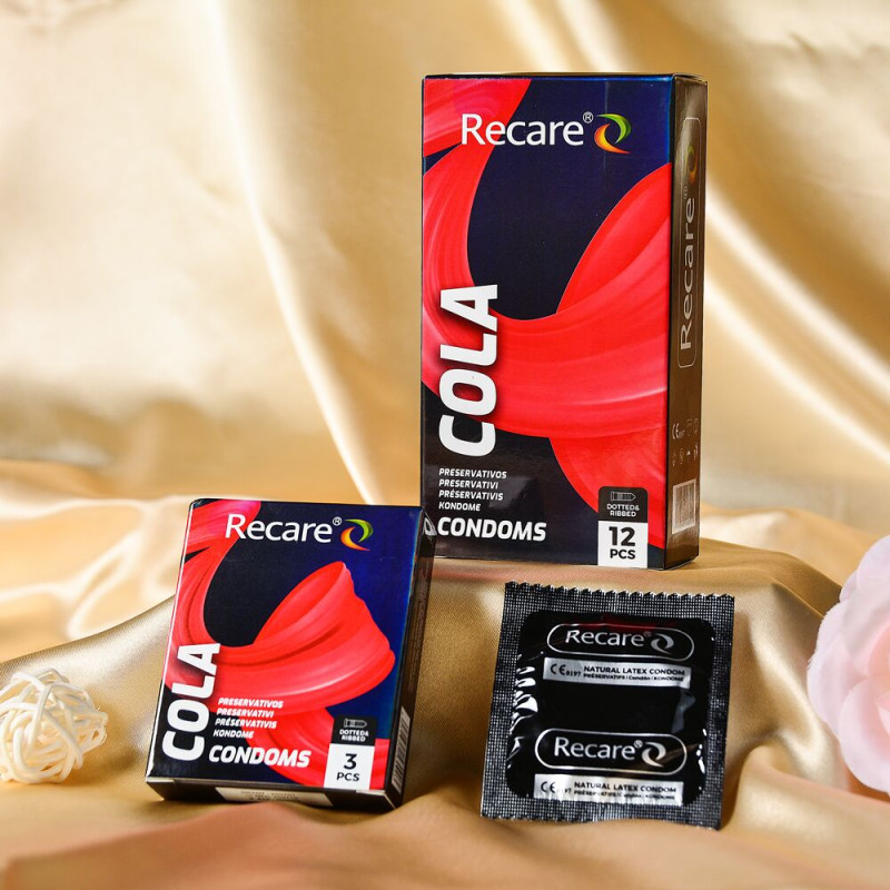 Holographic Recare Cola Dotted&Ribbed Condoms 12шт, з пухирцями і ребрами, аромат: Кола