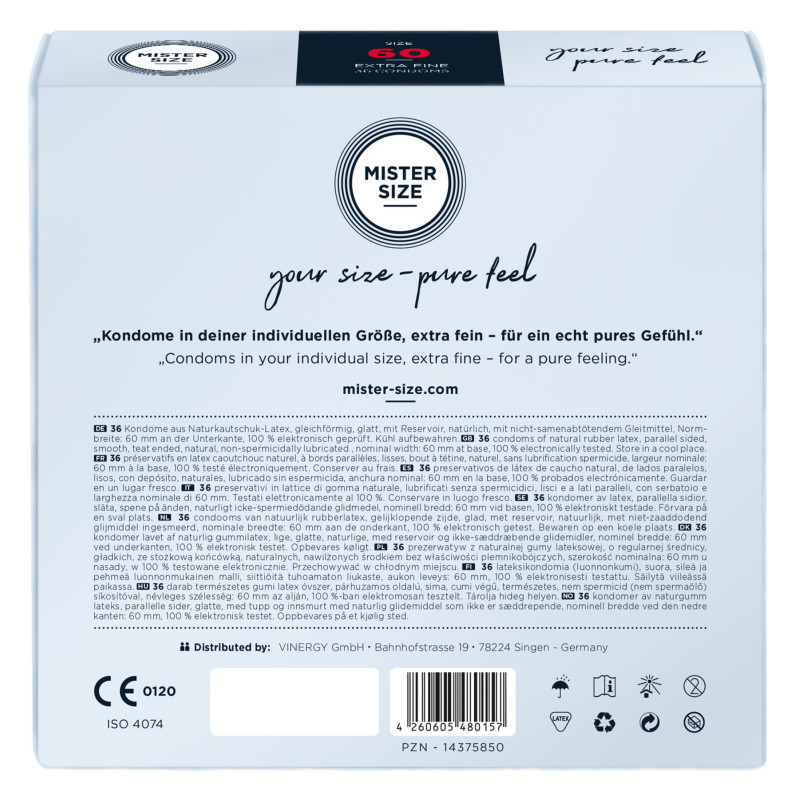 Mister Size – pure feel – 60 (36 condoms), толщина 0,05 мм