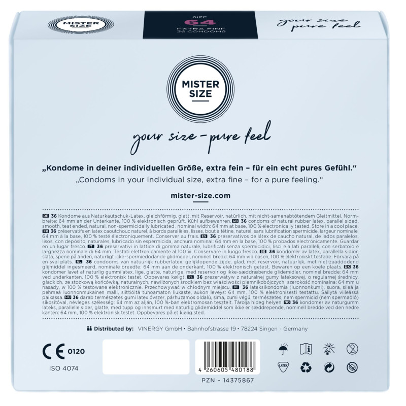 Mister Size – pure feel – 64 (36 condoms), толщина 0,05 мм Mister Size – pure feel – 64 (36 condoms), толщина 0,05 мм