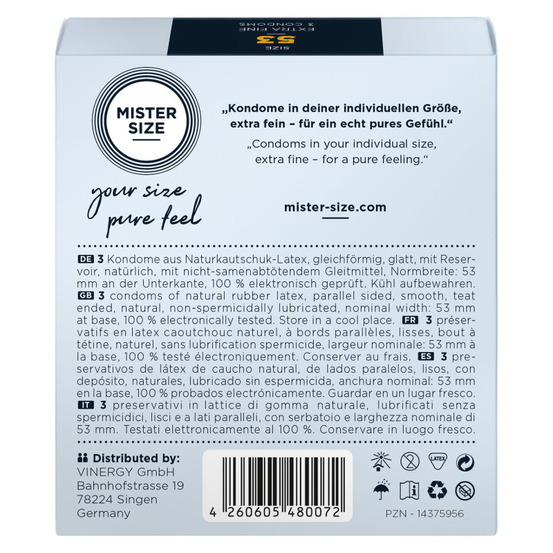 Mister Size – pure feel – 53 (3 condoms), толщина 0,05 мм Mister Size – pure feel – 53 (3 condoms), толщина 0,05 мм