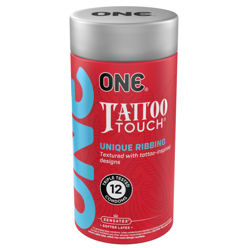 ONE Tattoo Touch, 12 шт, рельеф в виде тату, 3 разновидности, подарочная упаковка-тубус